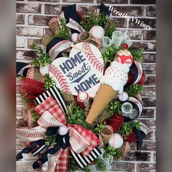 Baseball Wreath For Front Door Home Sweet Home Baseball Wreath Sports Decor